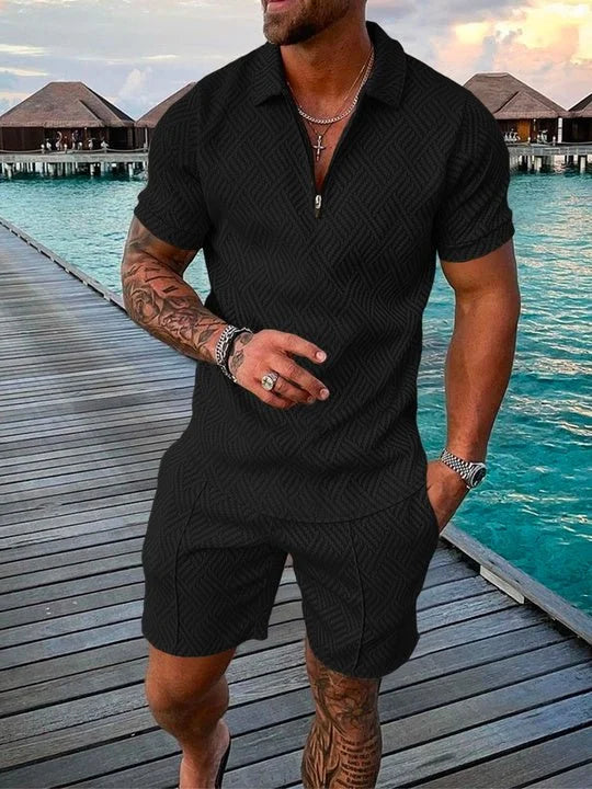 LEON | ENSEMBLE POLOSHIRT ET SHORT EN NOIR NOCTURNE