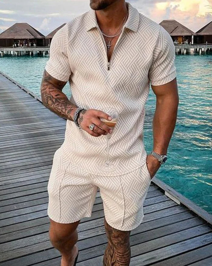 LUKAS | Ensemble polo et shorts en crème avec col rabattu
